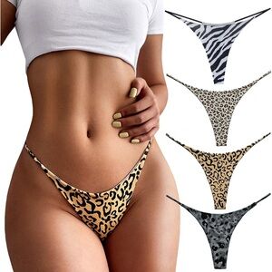 Women’s Animal Print Thong Panties - Leopard & Zebra Mix